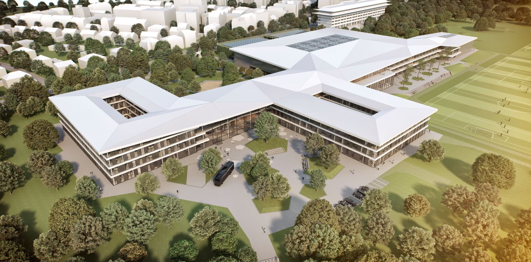 © Dussmann Service hat Anfang März die kulinarische Betreuung des neuen 15 Hektar großen DFB-Campus übernommen (Visualisierung: kadawittfeldarchitektur)