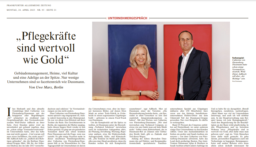 Interview Frankfurter Allgemeine Zeitung with the Board of Trustees and Executive Board of the Dussmann Group