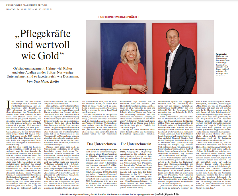 Interview Frankfurter Allgemeine Zeitung with the Board of Trustees and Executive Board of the Dussmann Group