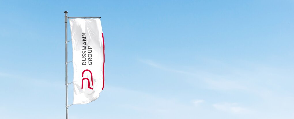 Dussmann Group flags with blue sky